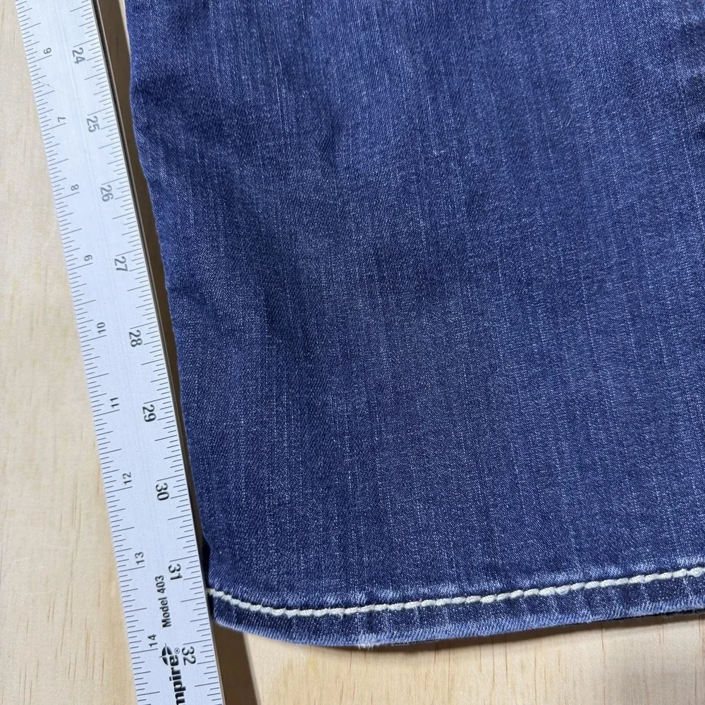 BKE Carter Mens Jeans 33R Bootleg Medium Wash Thick Stitch Western Denim